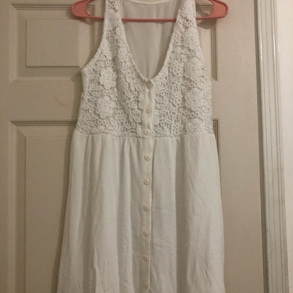Sleeveless White Lace Button-Front Mini Dress